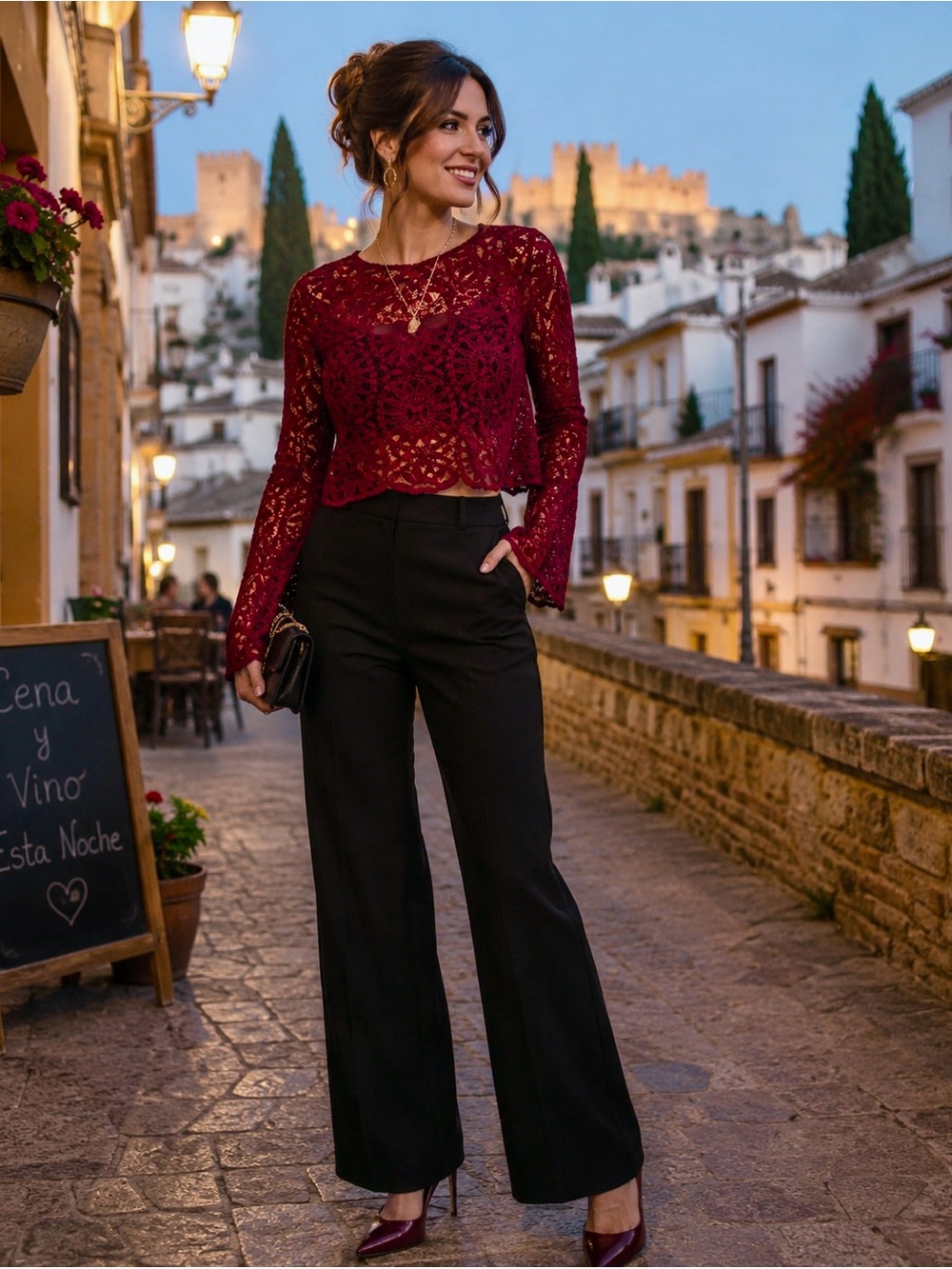 Xhilaration Burgundy Lace Crop Top Medium
Romantic Boho Bell Sleeve